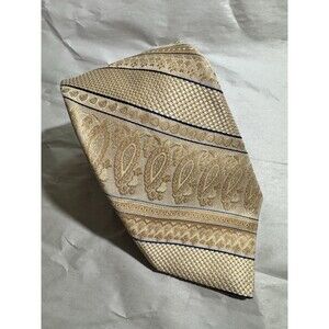 Robert Graham Tie Designer Necktie Striped Paisley Gold Blue Silk USA 60"x3.25"